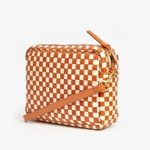 Clare V Tan and Cream Checkered Crossbody Bag